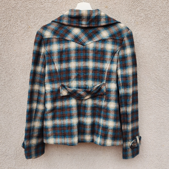 STETSON Women's Pea Coat Medium Plaid Blue Wool Blend Lined Outdoors - Picture 4 of 10